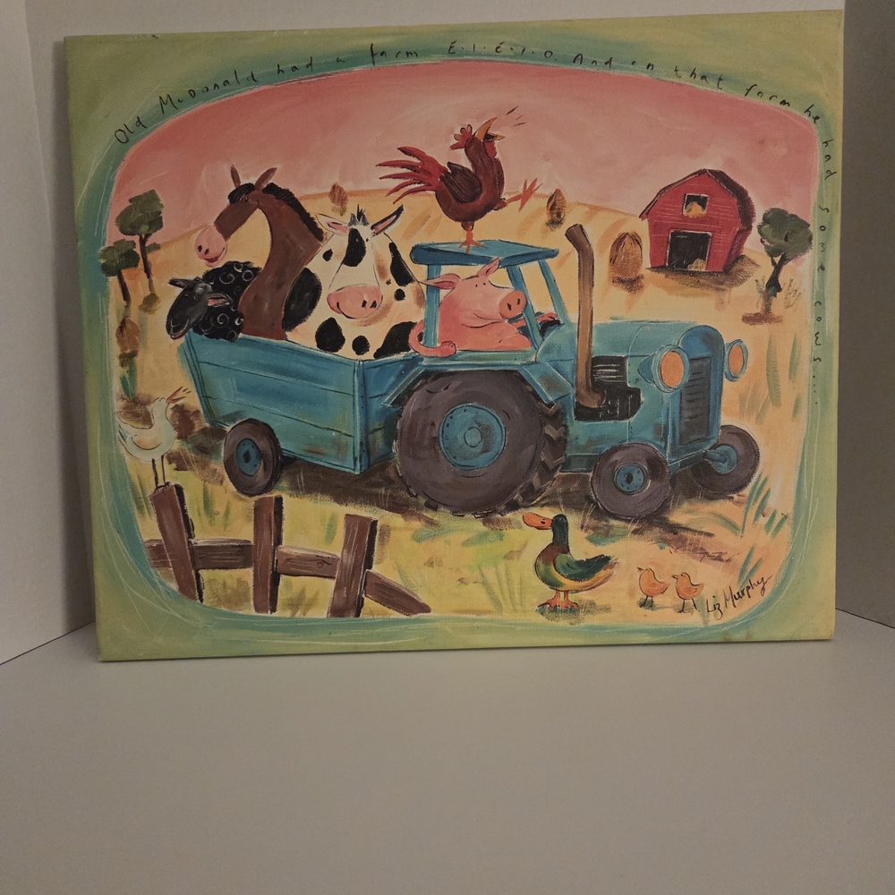Old McDonald Whimsical Farmyard Tractor Art Print